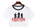 Camiseta Remera Sublimada Crop Top--- Friends Stranger Things---cuello C/negro