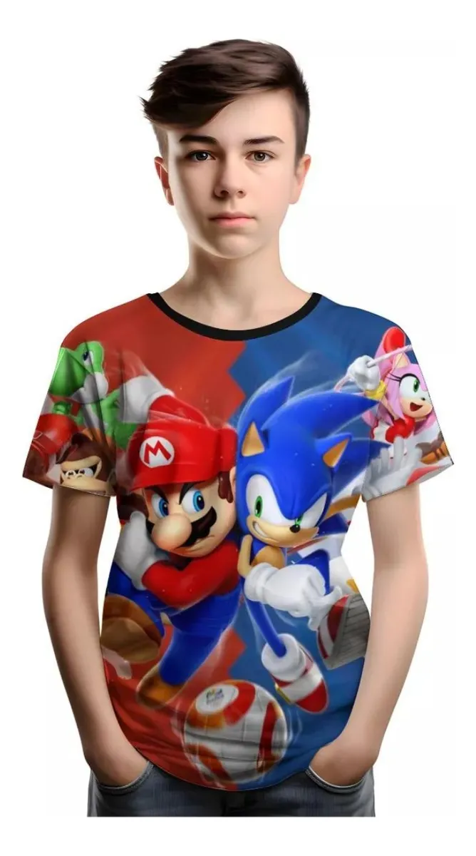 Camiseta Remera Sublimada Niño Sonic Mario Tela Spandex Calidad Premium