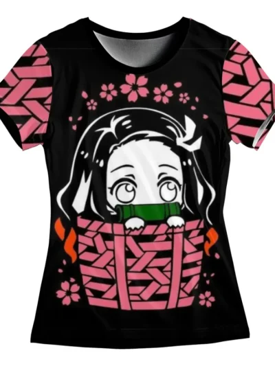 Camiseta Remera Sublimada Para Niñas, Nesuko, Kimetsu No Yaiba,