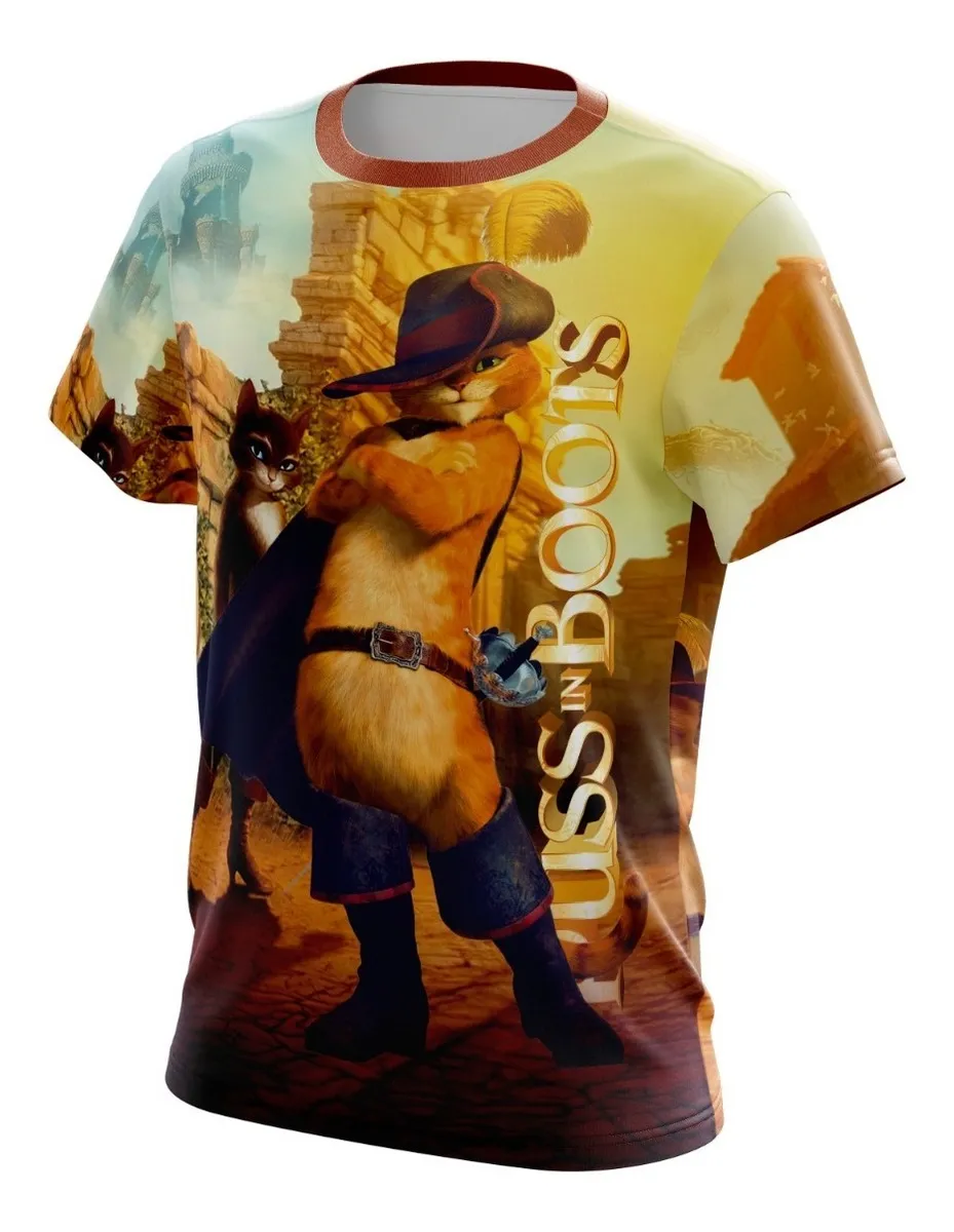 Camiseta Remera Sublimada Tallas Extra Gato Con Botas
