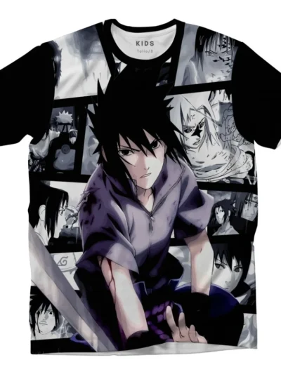 Camiseta Remera Sublimada Niño Naruto Anime Sasuke Uchiha Full Print Spandex
