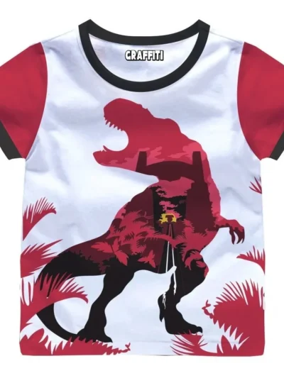 Camiseta Remera Sublimada Niño Dinosaurios T-rex Rojo Jurassic Park Spandex