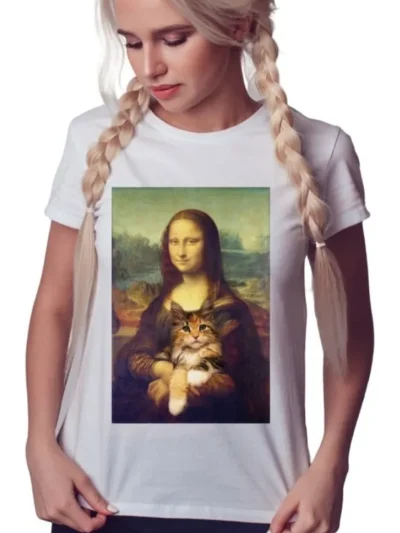 Camiseta Remera Sublimada Blusas Mujer--monalisa+gato#1--nuevas s Moda Casual