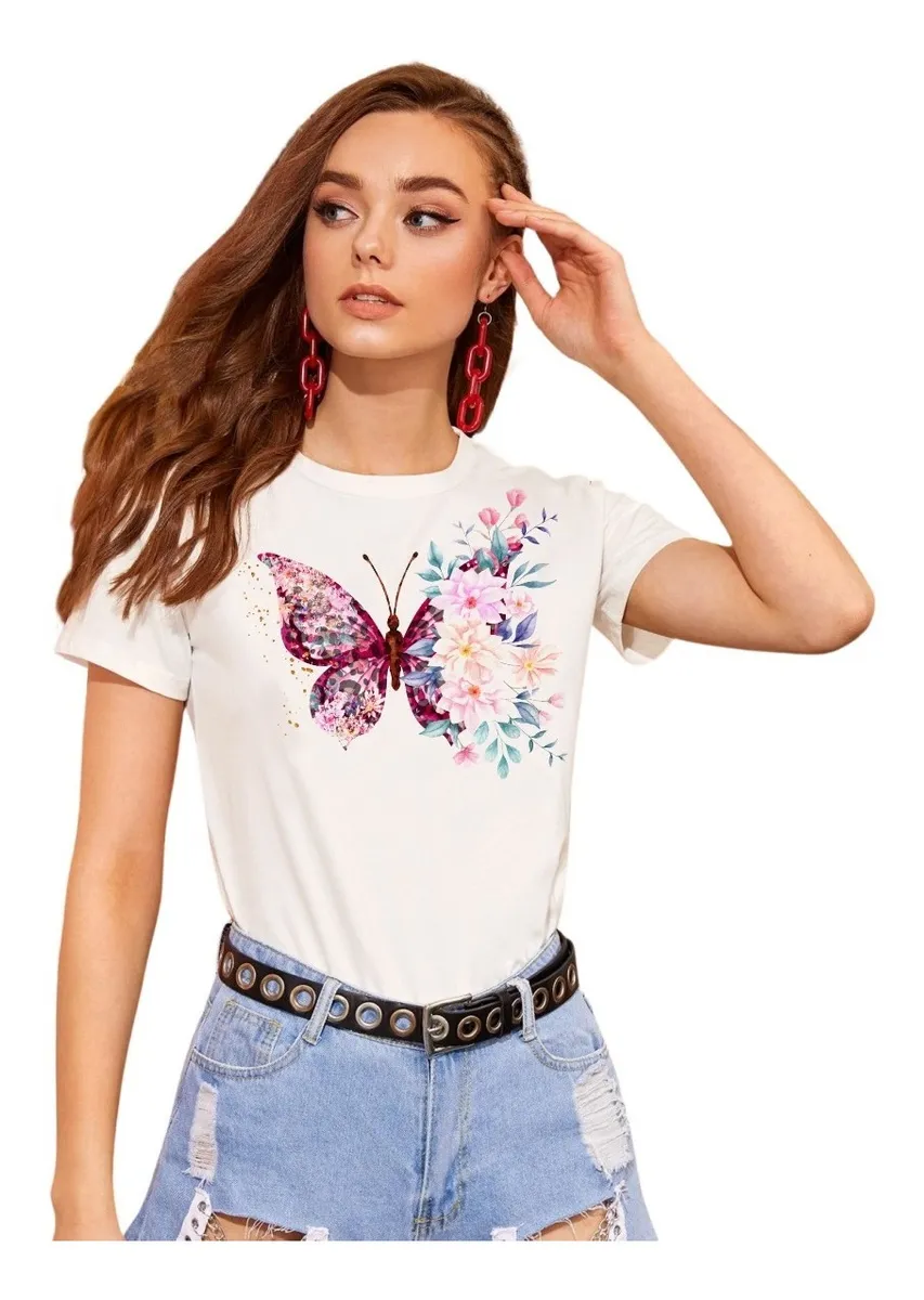 Camiseta Remera Sublimada Mujer Moda Asiatica /mujer + Mariposa Mod 3 Colores