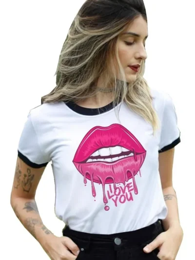 Camiseta Remera Sublimada Mujer Moda Asiatica /mujer + Labios I Love You