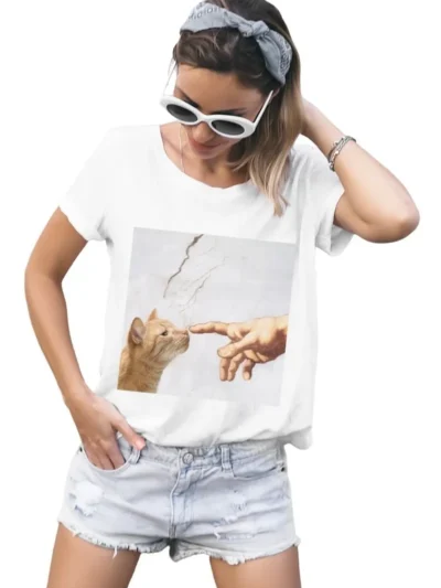 Camiseta Remera Sublimada Blusas Mujer--gato Pintura--nuevas s Moda Casual