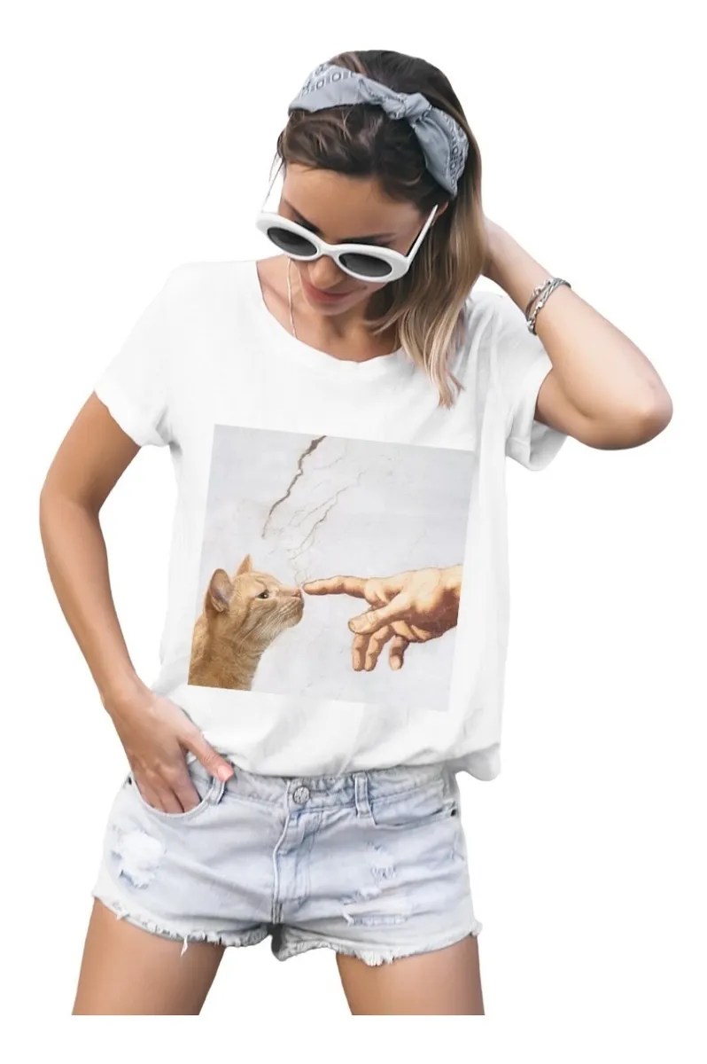 Camiseta Remera Sublimada Blusas Mujer--gato Pintura--nuevas s Moda Casual