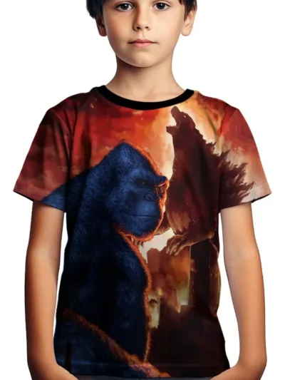 Camiseta Remera Sublimada Niños King Kong Vs Godzilla Moda Full Print