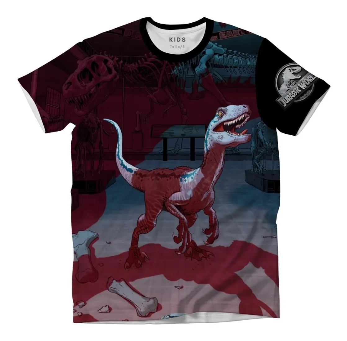 Camiseta Remera Sublimada Niños Dinosaurios Velociraptor Parque Jurasico