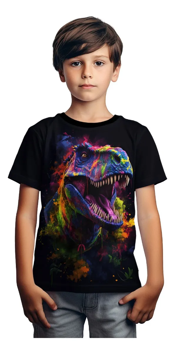 Camiseta Remera Sublimada Niño Dinosaurio Carnívoro T Rex Tela Deportiva