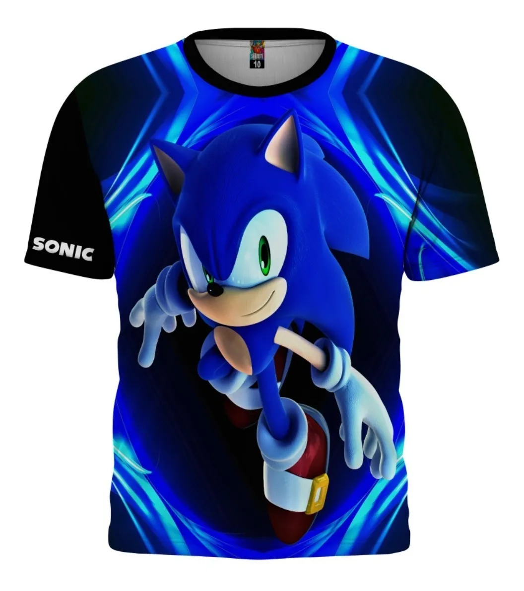 Camiseta Remera Sublimada Sonic Niño /azul-negro Tela Spandex Calidad Premium