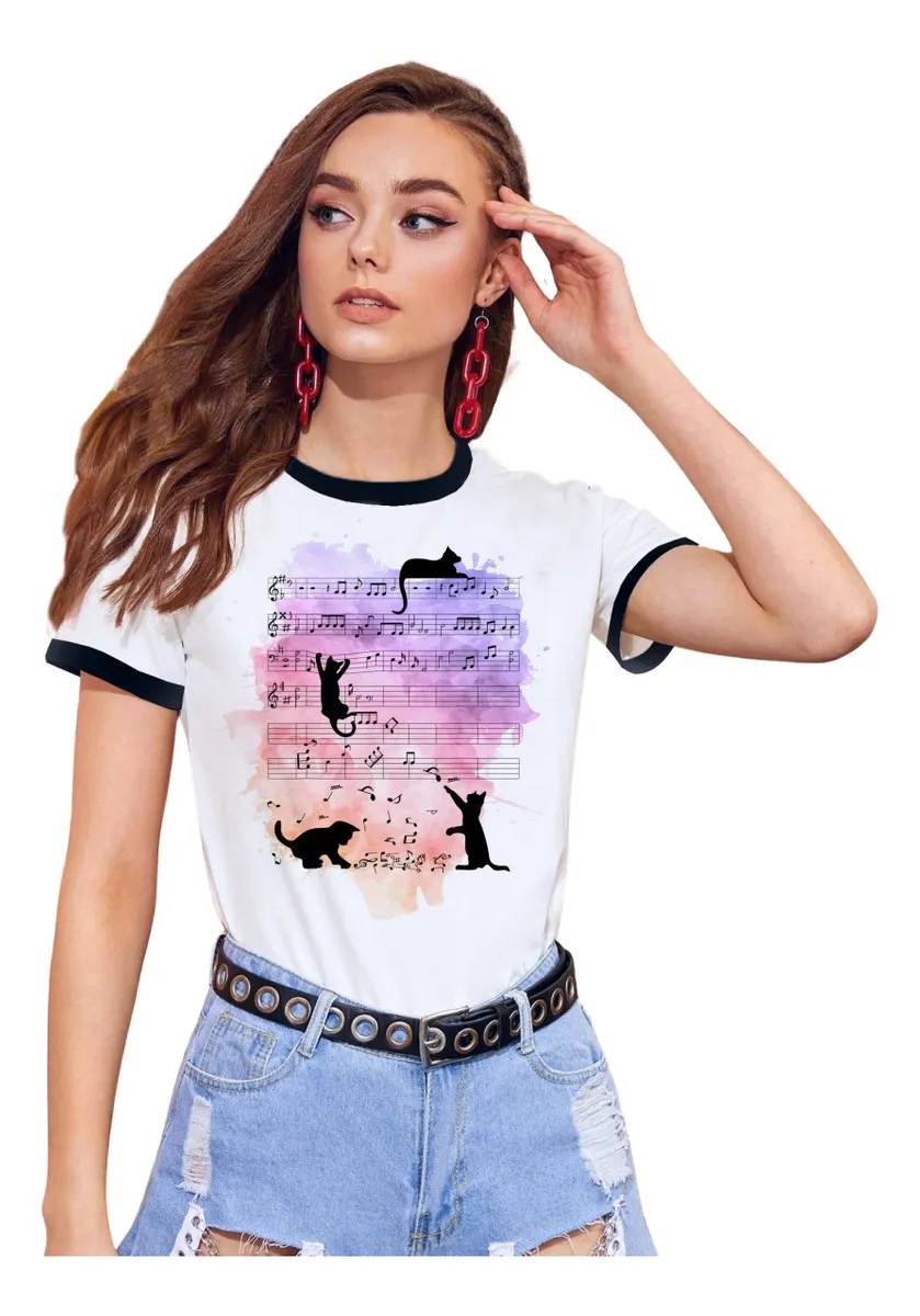 Camiseta Remera Sublimada Blusa Gato Para Mujer, Ropa Divertida Casual