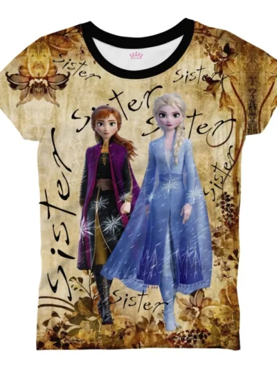 Camiseta Remera Sublimada Blusita Para Niña Princesas Ana Elsa Full Print Bonito
