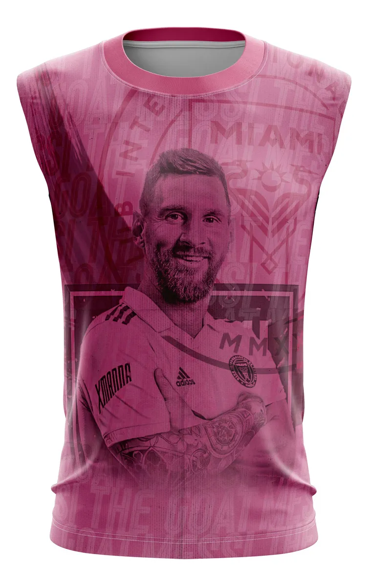 Camiseta Remera Sublimada Sin Manga Talla Extra Messi Miami Rosa