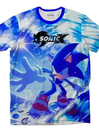 Camiseta Remera Sublimada Sonic Azul Surf Niños Tela Spandex Calidad Premium