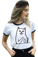 Camiseta Remera Sublimada Blusa Gato Grosero Para Mujer, Ropa Divertida Casual