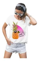 Camiseta Remera Sublimada Mujer Piña Gafas Moda Verano/ Blusa Estampado .mod3