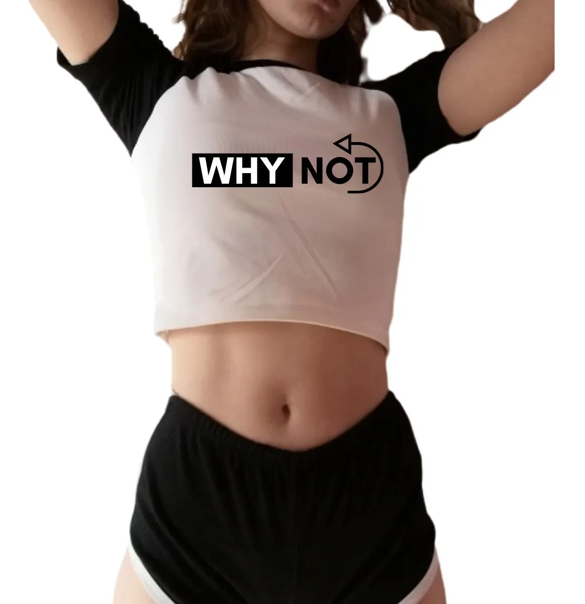 Camiseta Remera Sublimada Crop Top Liso Manga Negra--moda Mujer-- Con Diseño Frase