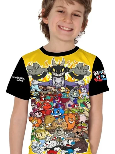 Camiseta Remera Sublimada Niños Cabezas De Tazas Tema Gamer Moda Full Print