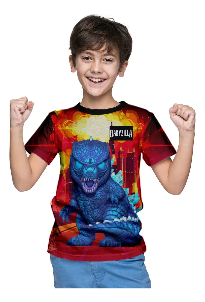 Camiseta Remera Sublimada Niños Godzilla- Bebe The Monsters Moda Full Print