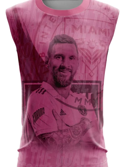 Camiseta Remera Sublimada Sin Manga Messi Miami Rosa