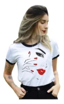 Camiseta Remera Sublimada Mujer Moda Asiatica /mujer + Labios Rojos Mod.1