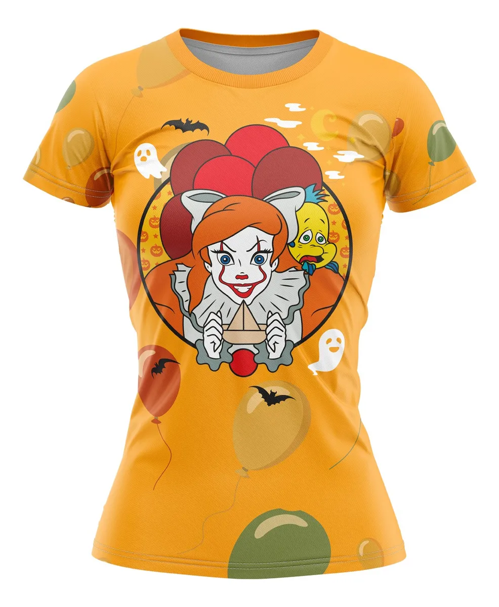 Camiseta Remera Sublimada Infantil Ariel Halloween Corte Dama