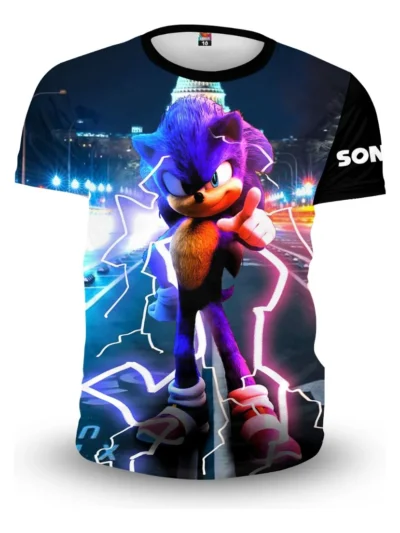 Camiseta Remera Sublimada Niño Sonic Azul Nuevo Tela Spandex Calidad Premium