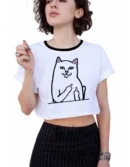 Camiseta Remera Sublimada Crop Top Gato Grosero Para Mujer, Ropa Divertida Casual