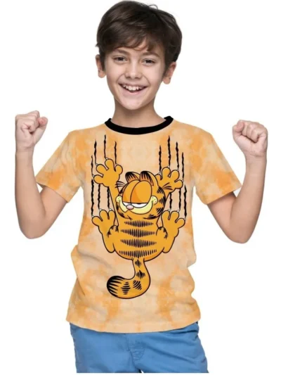 Camiseta Remera Sublimada Niños/ñas Gato Divertido Garfield Tie Dye Spandex