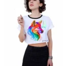 Camiseta Remera Sublimada Corta Crop Top Mujer Lobo Acuarela / Moda Casual