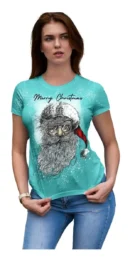 Camiseta Remera Sublimada Blusa Navidad Mujer Corte Juvenil Santa Claus Vintage