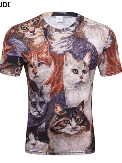 Remeras De Manga Corta Para Hombre Poliéster Con Estampado 3D De Gatos Animados