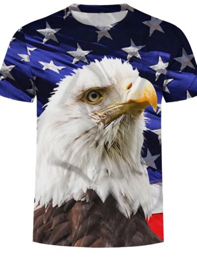 Remera Informal De Manga Corta Con Cuello Redondo Y Bandera De Águila Americana En 3D Para Hombre Y Mujer