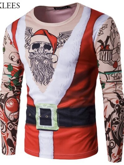 Remera Harajuku De Papá Noel Con Dos Piezas Falsas Impresas En 3D Para Hombre
