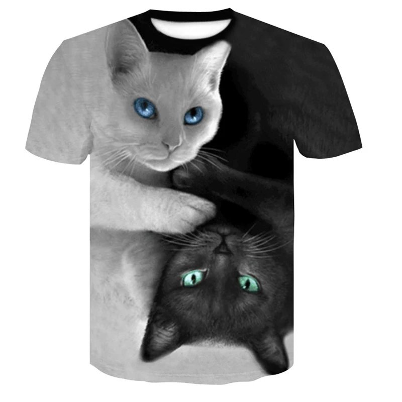 Remera Con Estampado 3D De Dos Gatos Para Hombre Y Mujer