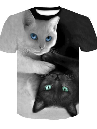 Remeras De Manga Corta Con Estampado 3D De Dos Gatos Para Hombre Y Mujer De