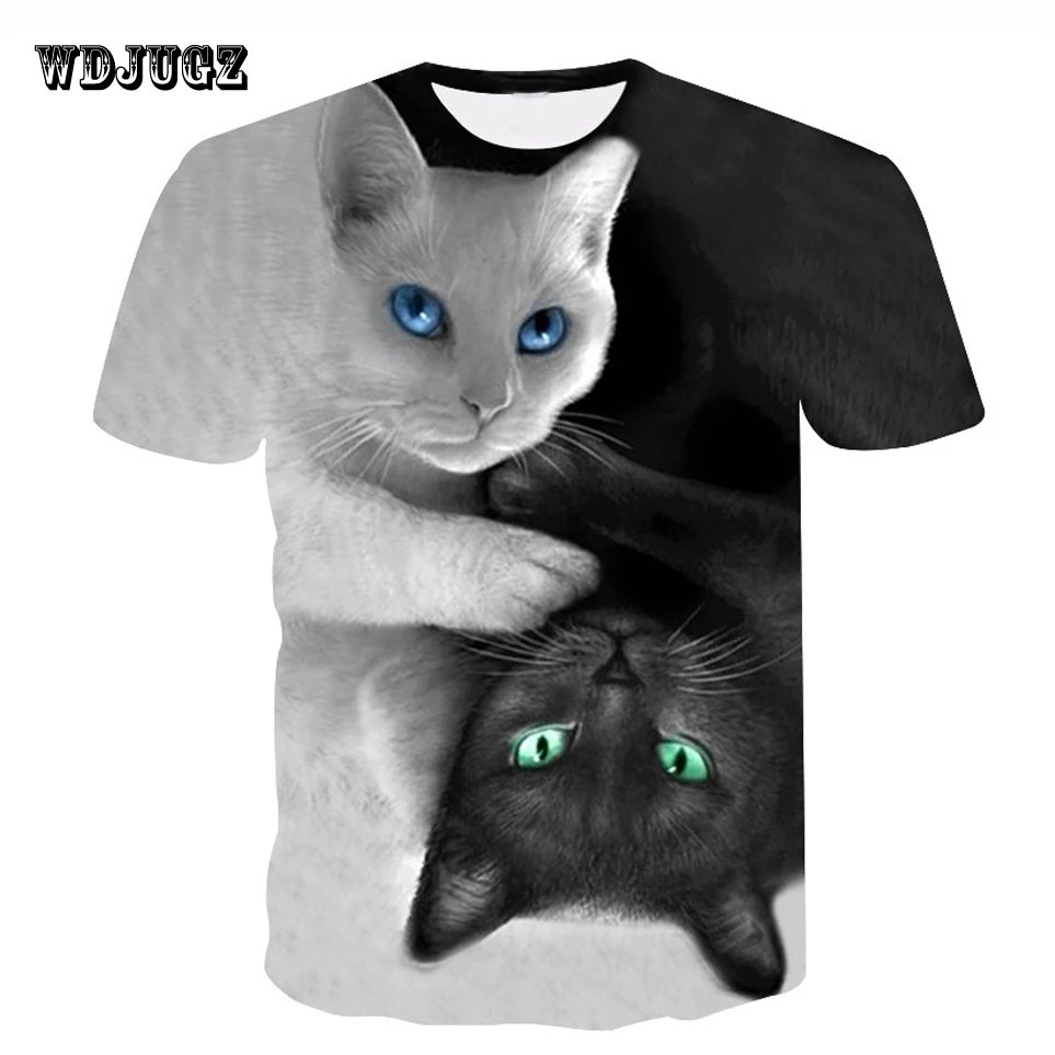 Remera Con Estampado 3D De Dos Gatos Para Hombre Y Mujer