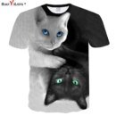 Remera De Verano Con Estampado 3D De Gato En Blanco Y Negro Para Hombre Y Mujer