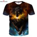 Remera De Verano Con Estampado De Lobo 3D Para Hombre Y Mujer Con Espacio Galaxia