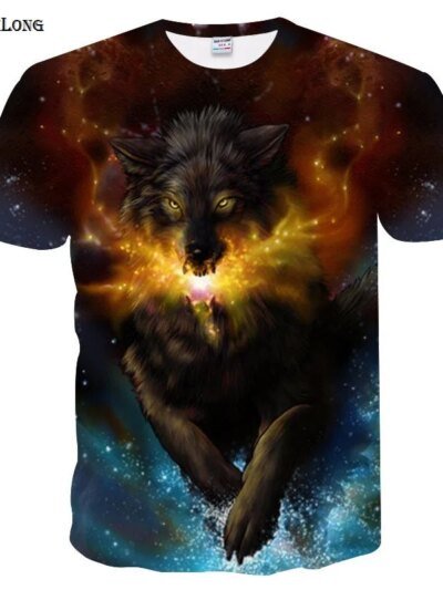 Remera De Verano Con Estampado De Lobo 3D Para Hombre Y Mujer Con Espacio Galaxia
