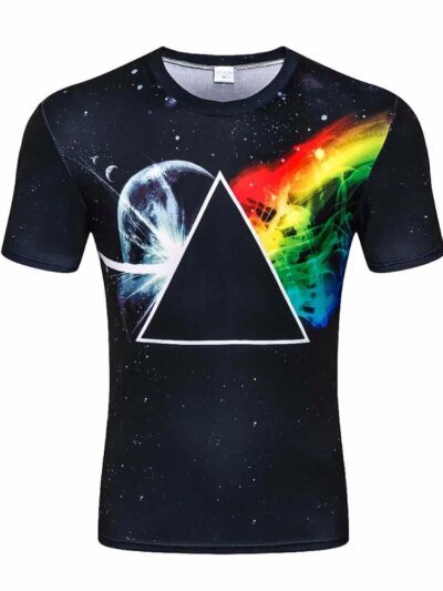 Remera Informal De Hombre Elegante Remera De Mujer Con Estampado 3D De Triángulos Geométricos Y Galaxia