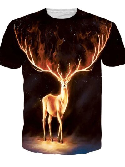 Remera De Mujer Con Estampado Animal Antlers Comet Fire 3D De Verano De Manga Corta