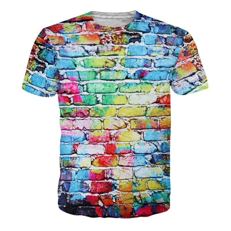 Remera De Manga Corta Con Estampado De Pared De Ladrillos En 3D Para Mujer Estilo Hip Hop