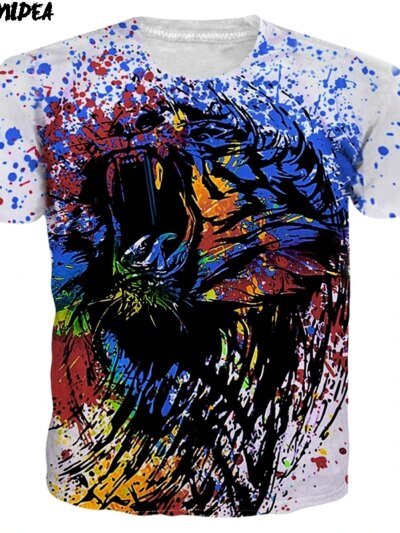 Remera Con Estampado Floral Pintado Calavera De Lobo Hip Hop África Abstracto 3D Informal