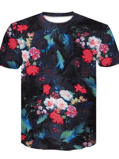 Remera Informal De Manga Corta Con Estampado Floral Verde Y Flores 3D Para Hombre