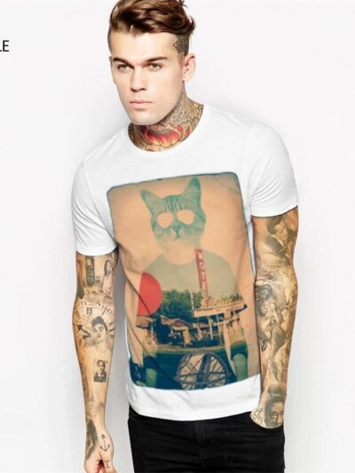 Remeras Con Estampado De Gato Para Hombre Remera De Manga Corta Con Cuello Redondo Remera De Hip Hop Para Hombre De La Calle Arriba