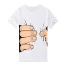 Remera Blanca Grande Con Estampado 3D Divertido Para Hombre Cuello Redondo Manga Corta Informal