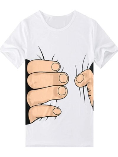 Remera Blanca Grande Con Estampado 3D Divertido Para Hombre Cuello Redondo Manga Corta Informal