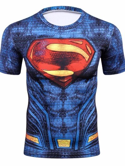 Remera De Manga Corta Con Estampado Divertido De Superman En 3D Para Fitness Y Compresión Para Hombre